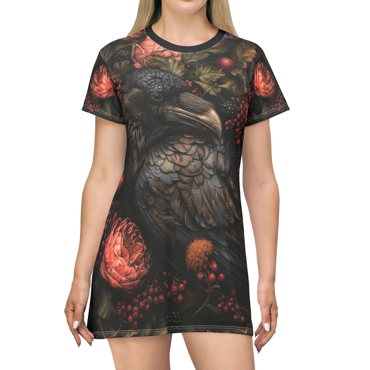 Mystic Raven Bloom T-Shirt Dress (AOP)