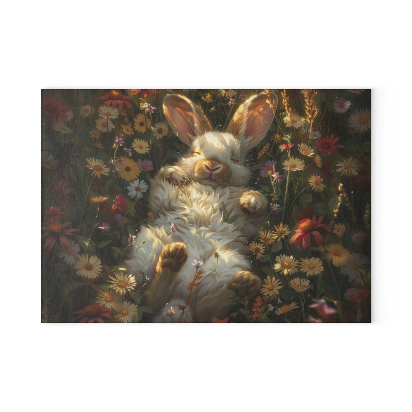 Bunny in the Meadow Glass Cutting Board