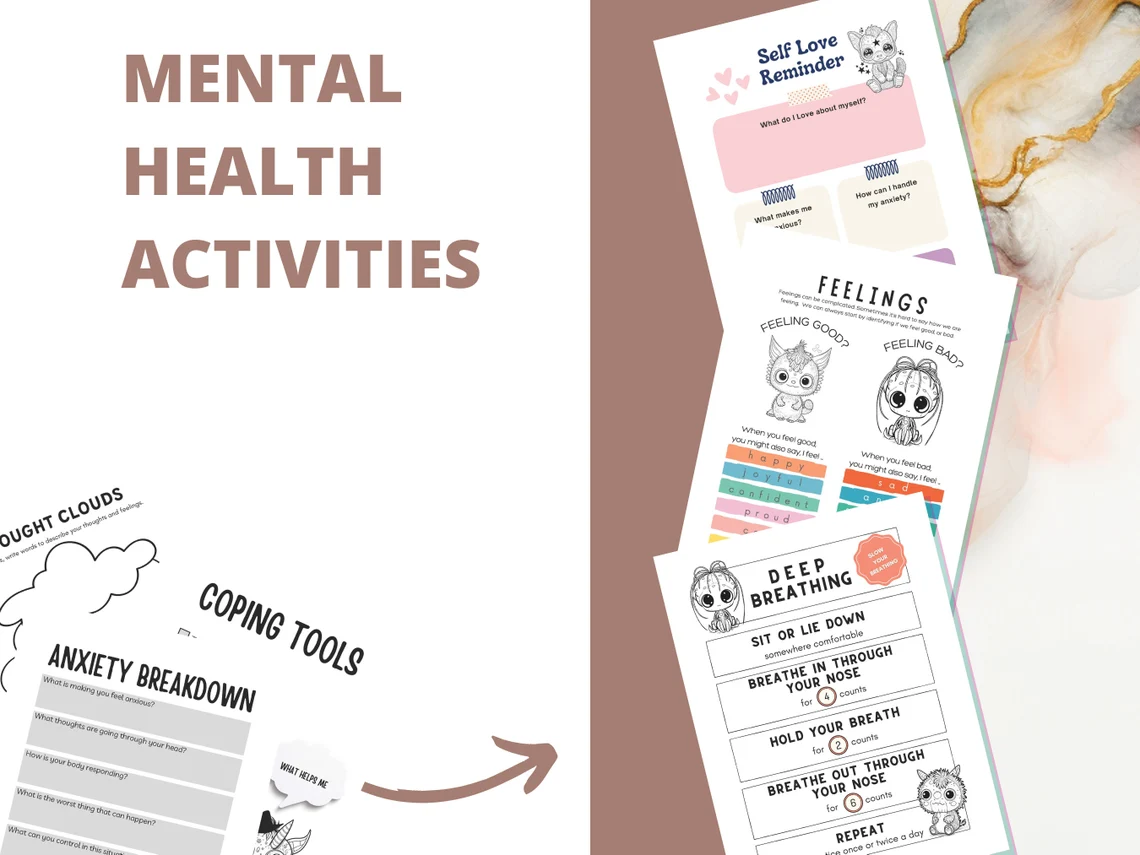 Mental Health and Wellness Activities for Kids - Art Therapy - Printable, Instant Download
