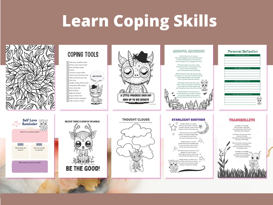 Mental Health and Wellness Activities for Kids - Art Therapy - Printable, Instant Download