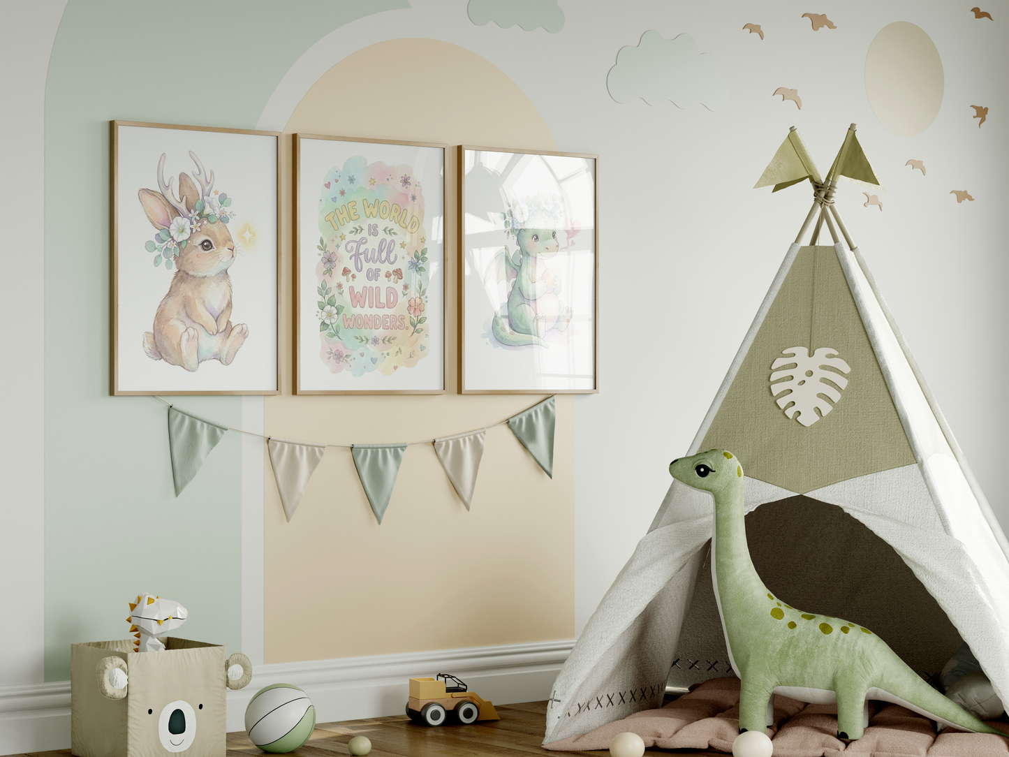 Printable Nursery Wall Art Bundle (16 Prints), Pastel Fantasy Creatures + Quotes, Instant Download