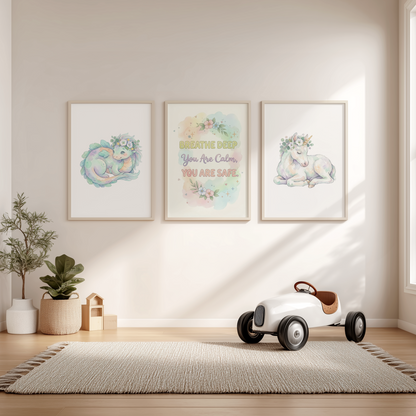 Printable Nursery Wall Art Bundle (16 Prints), Pastel Fantasy Creatures + Quotes, Instant Download