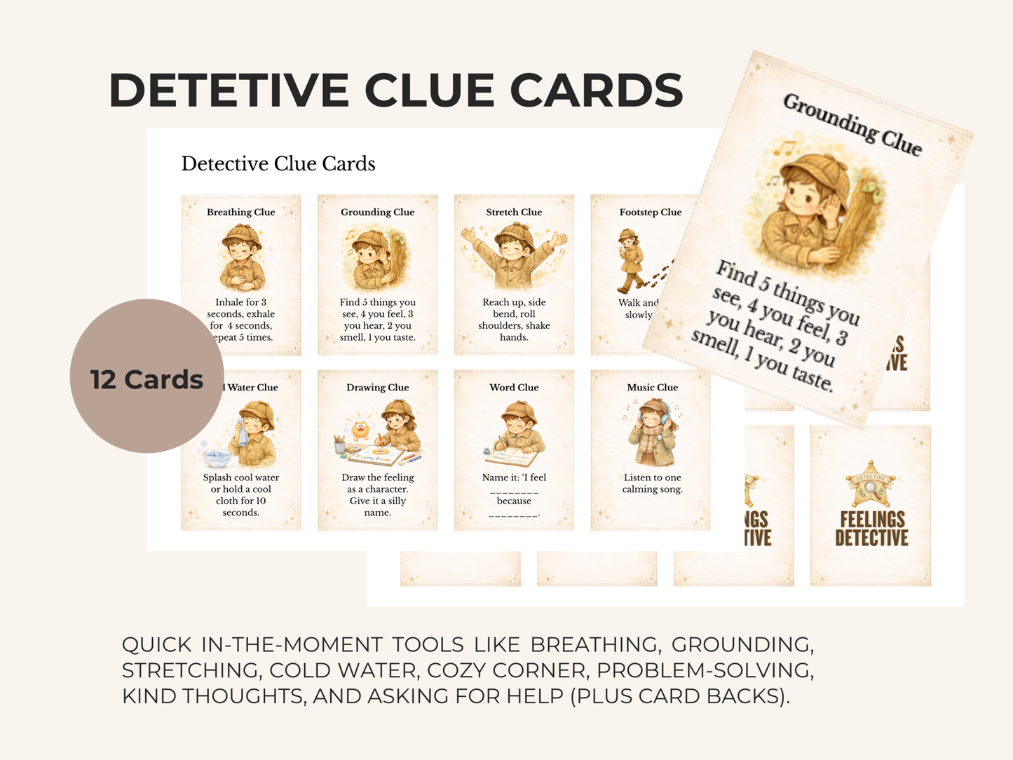 Feelings Detective Workbook Printable for Kids | Coping Skills + Clue Cards